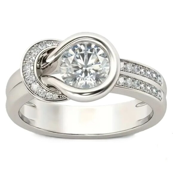 Exquisite Solitaire Surrounded by 25 Small Lab Created Moissanite Ring - Picture 1 of 5